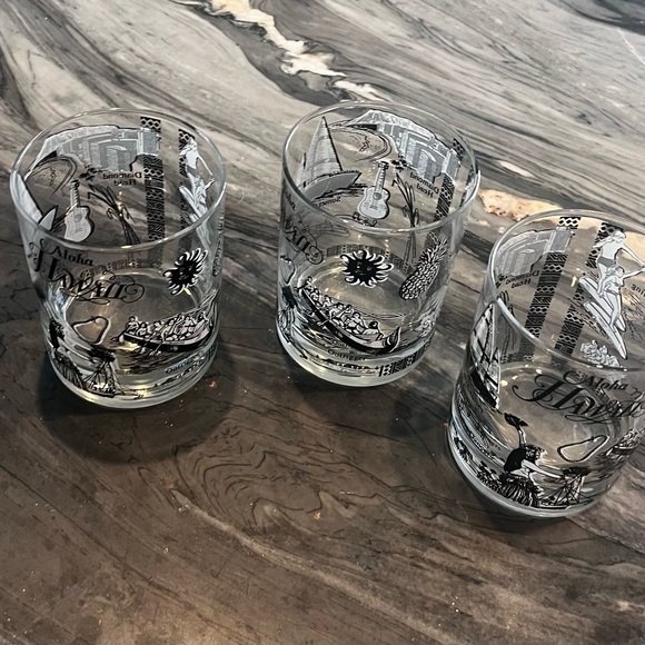 Vintage Federal Glass Aloha Hawaii Rocks Glasses Three Tiki Novelty Hula Mai Tai - Picture 4 of 8